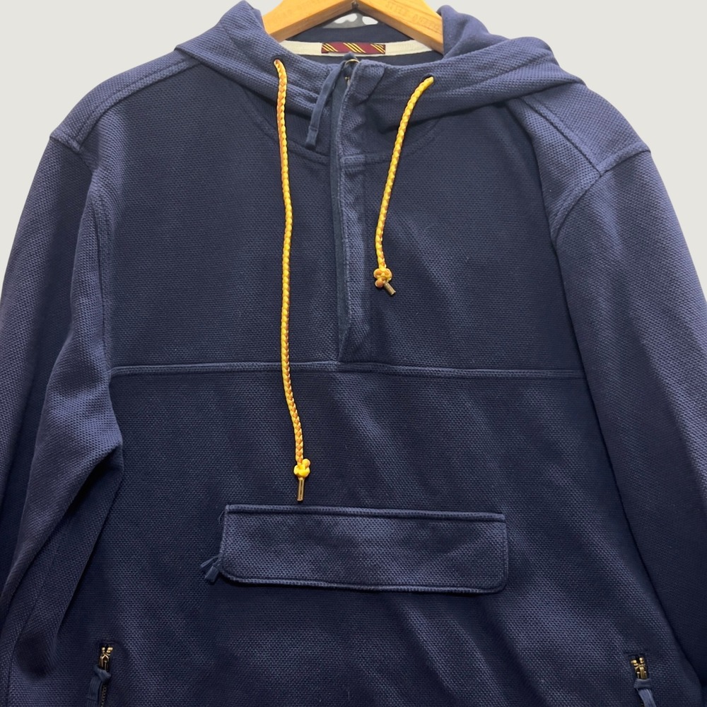 Brooks Brothers Mens Navy Waffle Knit Half Zip Anorak Hoodie Blue Size M